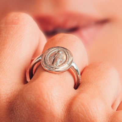 Anillo Sello Milagrosa en Plata 925