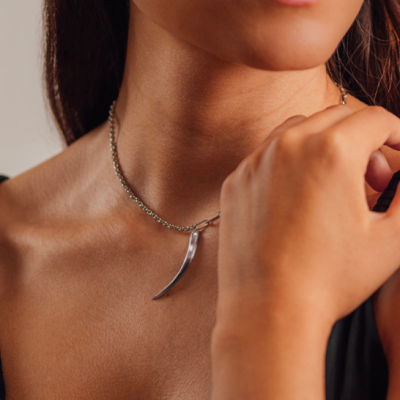 Collar con Dije Cuerno Cadena Mixta en Plata 925