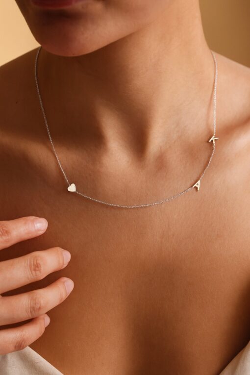 Chocker Heart with Initials by Side, Plata 925