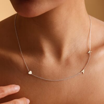 Chocker Heart with Initials by Side, Plata 925