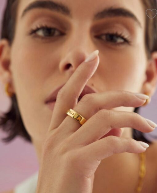 Anillo Heiti Grabado Enchapada en oro 18k